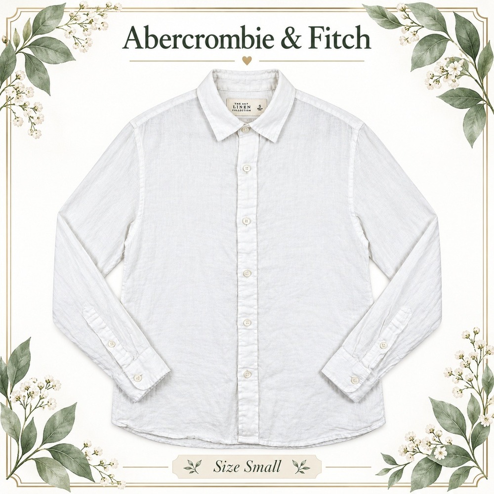 Abercrombie & Fitch 100% Linen Shirt Men S White Long Sleeve Button Down Coastal